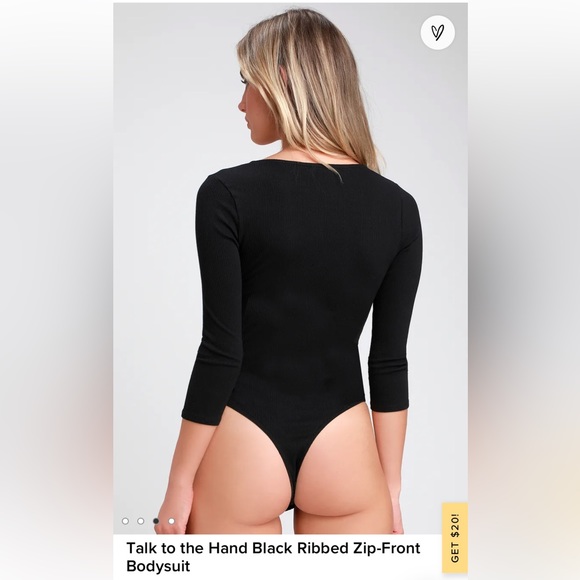 Lulu’s Talk to the Hand Black Ribbed Zip-Front Bodysuit - Picture 4 of 12